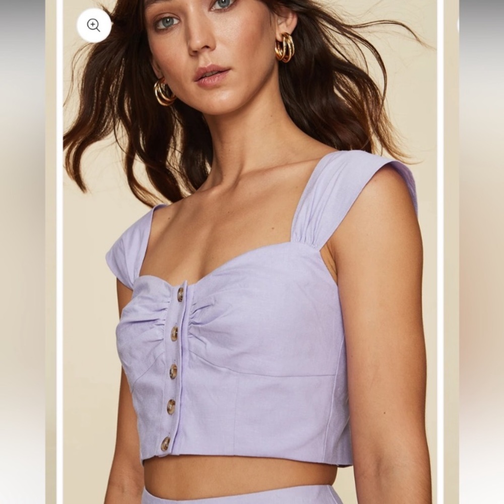 LPA penelope XS lavender scrunched button down crop top - Picture 2 of 6